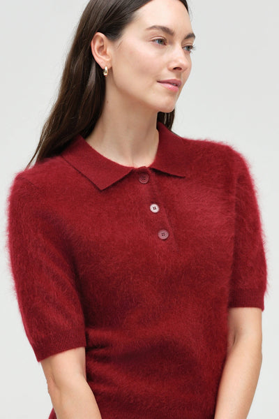 Cherry Brushed Cashmere Polo Tee