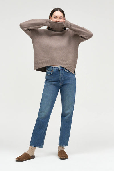 Warm-Oatmeal Pure Cashmere Relaxed Rollneck Sweater