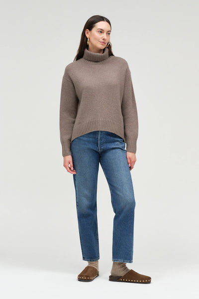 Warm-Oatmeal Pure Cashmere Relaxed Rollneck Sweater