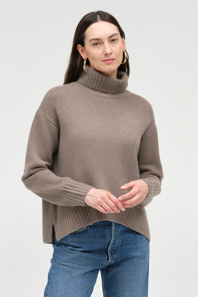 Warm-Oatmeal Pure Cashmere Relaxed Rollneck Sweater
