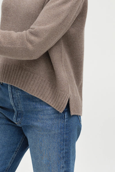 Warm-Oatmeal Pure Cashmere Relaxed Rollneck Sweater