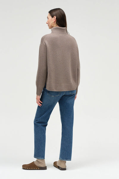 Warm-Oatmeal Pure Cashmere Relaxed Rollneck Sweater