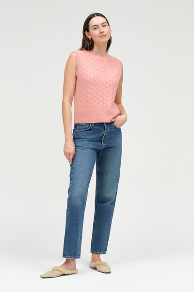 Salmon Pure Cashmere Cabled Tank