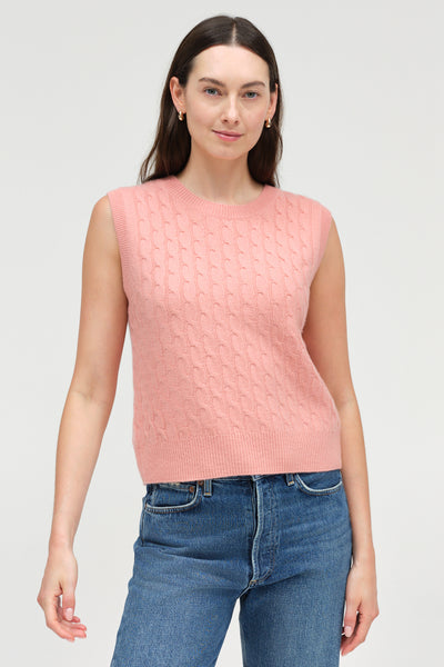 Salmon Pure Cashmere Cabled Tank