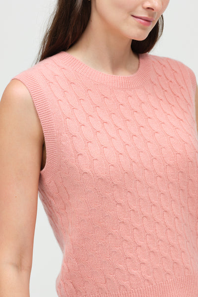 Salmon Pure Cashmere Cabled Tank