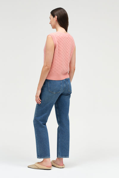 Salmon Pure Cashmere Cabled Tank