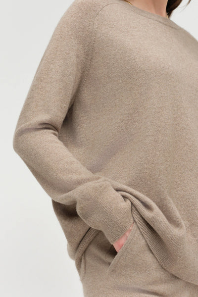 Warm-Oatmeal Pure Cashmere Slouchy Sweater