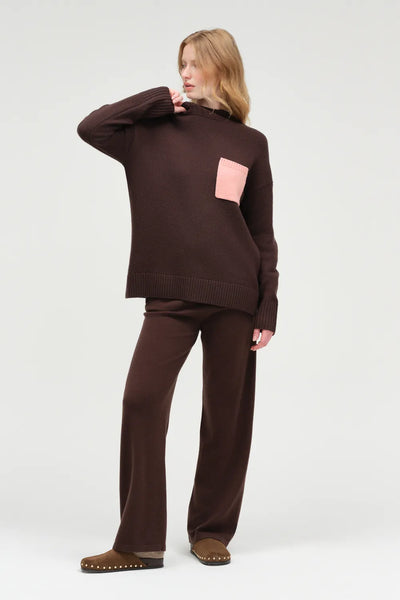 Chocolate Wool-Cashmere Pop Pocket Sweater