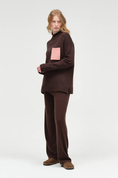 Chocolate Wool-Cashmere Pop Pocket Sweater