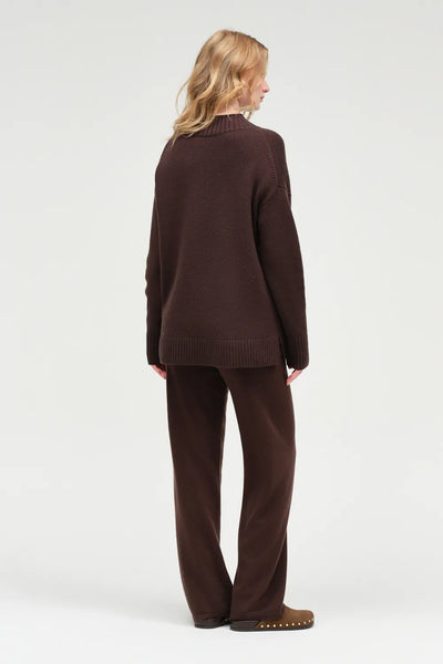 Chocolate Wool-Cashmere Pop Pocket Sweater