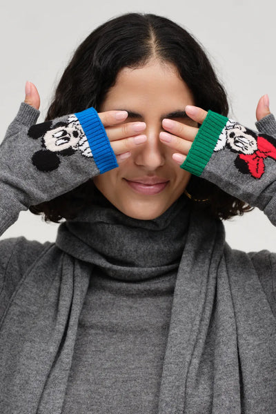Grey Wool-Cashmere Mickey Fingerless Gloves