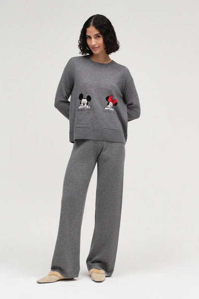 Grey Wool-Cashmere Mickey & Minnie Peek Pocket Sweater