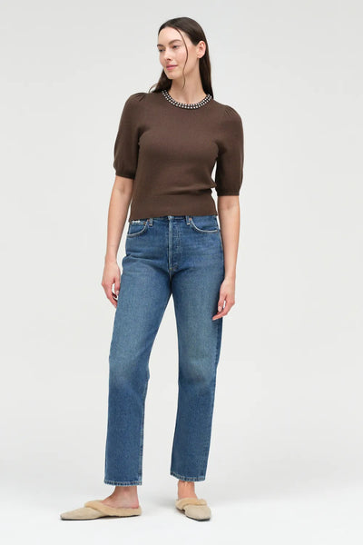 Chocolate Wool-Cashmere Jewel-Neck Knitted Tee