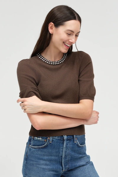 Chocolate Wool-Cashmere Jewel-Neck Knitted Tee