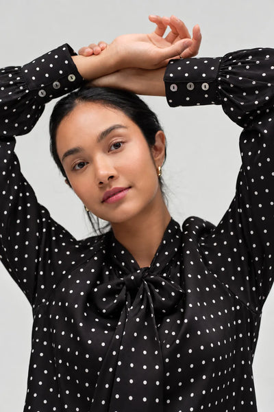 Black Viscose Polka Tie Shirt