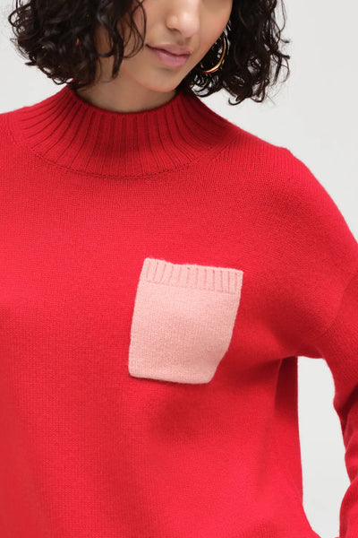 Red Wool-Cashmere Pop Pocket Sweater