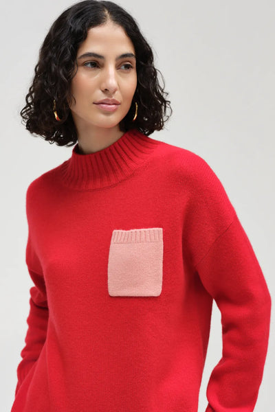 Red Wool-Cashmere Pop Pocket Sweater