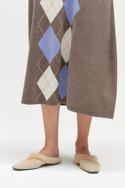 Mushroom Wool-Cashmere Argyle Skirt