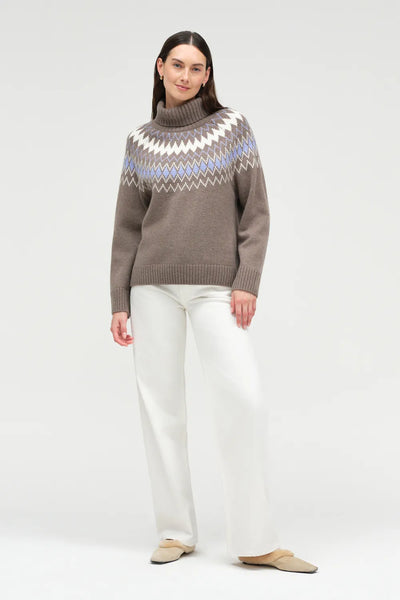 Mushroom Wool-Cashmere Fair Isle Rollneck Sweater