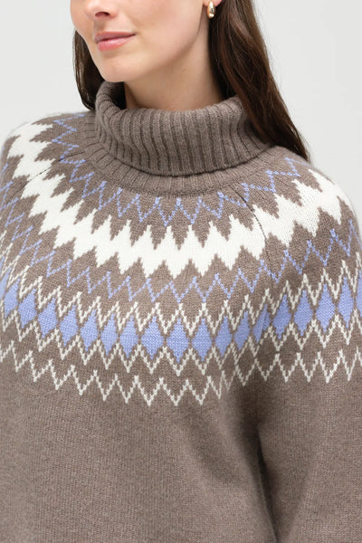 Mushroom Wool-Cashmere Fair Isle Rollneck Sweater
