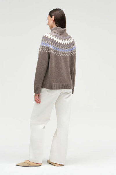 Mushroom Wool-Cashmere Fair Isle Rollneck Sweater
