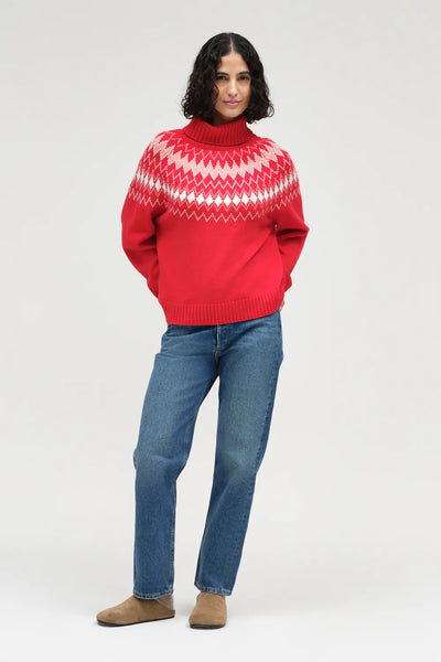 Red Wool-Cashmere Fair Isle Rollneck Sweater