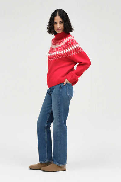 Red Wool-Cashmere Fair Isle Rollneck Sweater