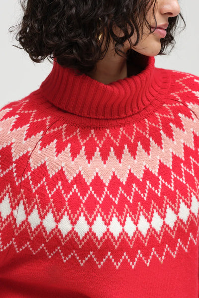 Red Wool-Cashmere Fair Isle Rollneck Sweater