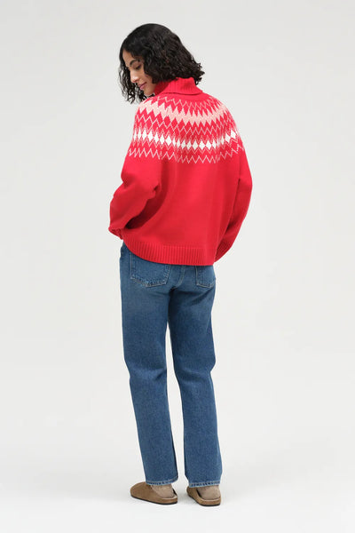 Red Wool-Cashmere Fair Isle Rollneck Sweater