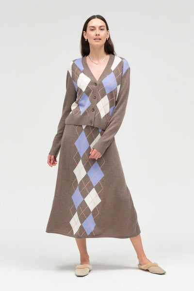 Mushroom Wool-Cashmere Argyle Skirt
