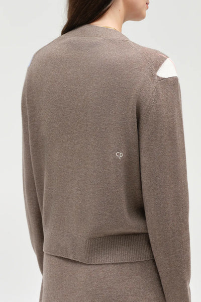 Mushroom Wool-Cashmere Argyle Cardigan