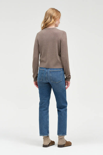 Mushroom Wool-Cashmere Crew Neck Cardigan