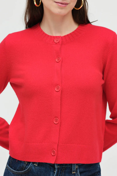 Velvet-Red Wool-Cashmere Crew Neck Cardigan
