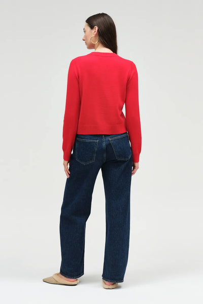 Velvet-Red Wool-Cashmere Crew Neck Cardigan