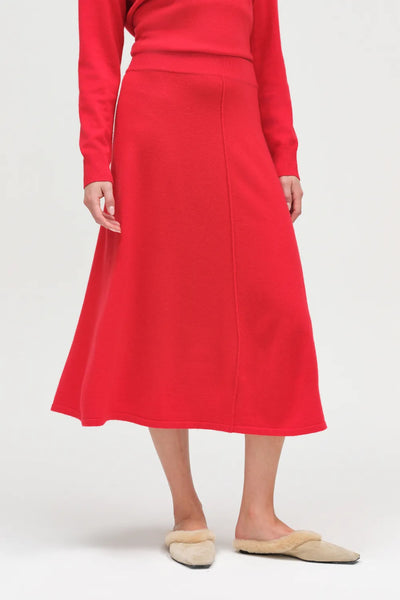 Velvet-Red Wool-Cashmere Midi Skirt