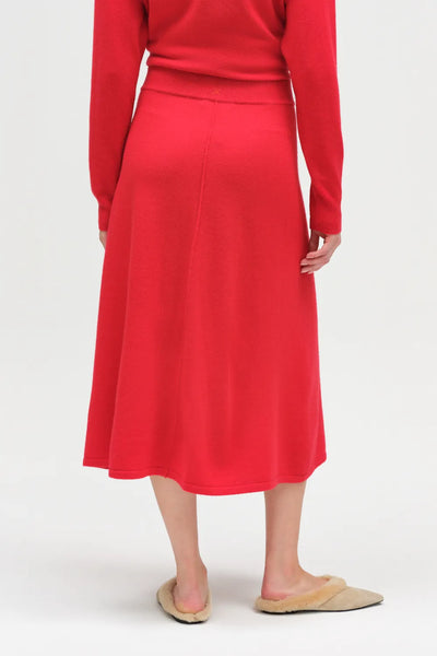 Velvet-Red Wool-Cashmere Midi Skirt