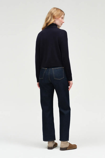 Navy Wool-Cashmere Tie Neck Cardigan