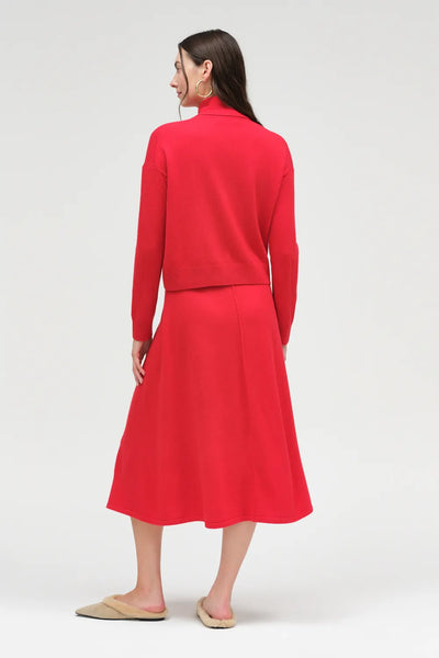 Velvet-Red Wool-Cashmere Tie Neck Cardigan