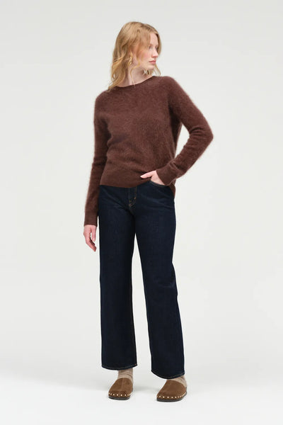 Chocolate Brushed Cashmere Crew Neck Sweater