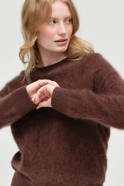 Chocolate Brushed Cashmere Crew Neck Sweater