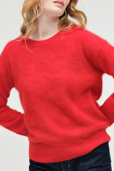 Velvet-Red Brushed Cashmere Crew Neck Sweater