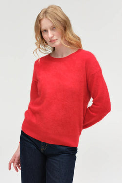Velvet-Red Brushed Cashmere Crew Neck Sweater
