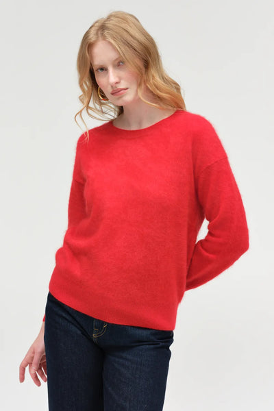 Velvet-Red Brushed Cashmere Crew Neck Sweater