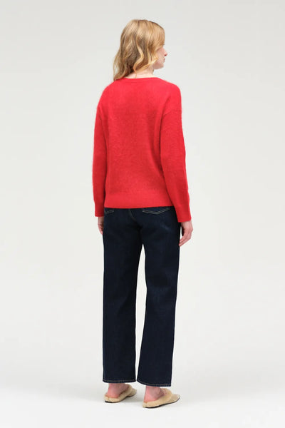 Velvet-Red Brushed Cashmere Crew Neck Sweater