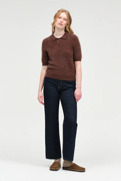 Chocolate Brushed Cashmere Polo Tee