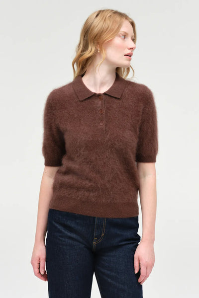 Chocolate Brushed Cashmere Polo Tee
