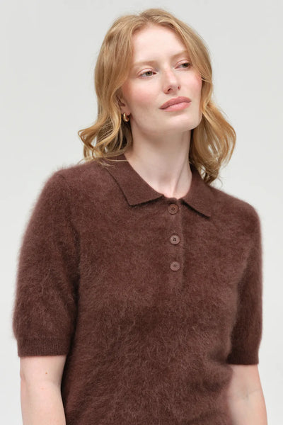 Chocolate Brushed Cashmere Polo Tee