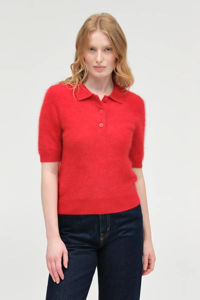 Velvet-Red Brushed Cashmere Polo Tee