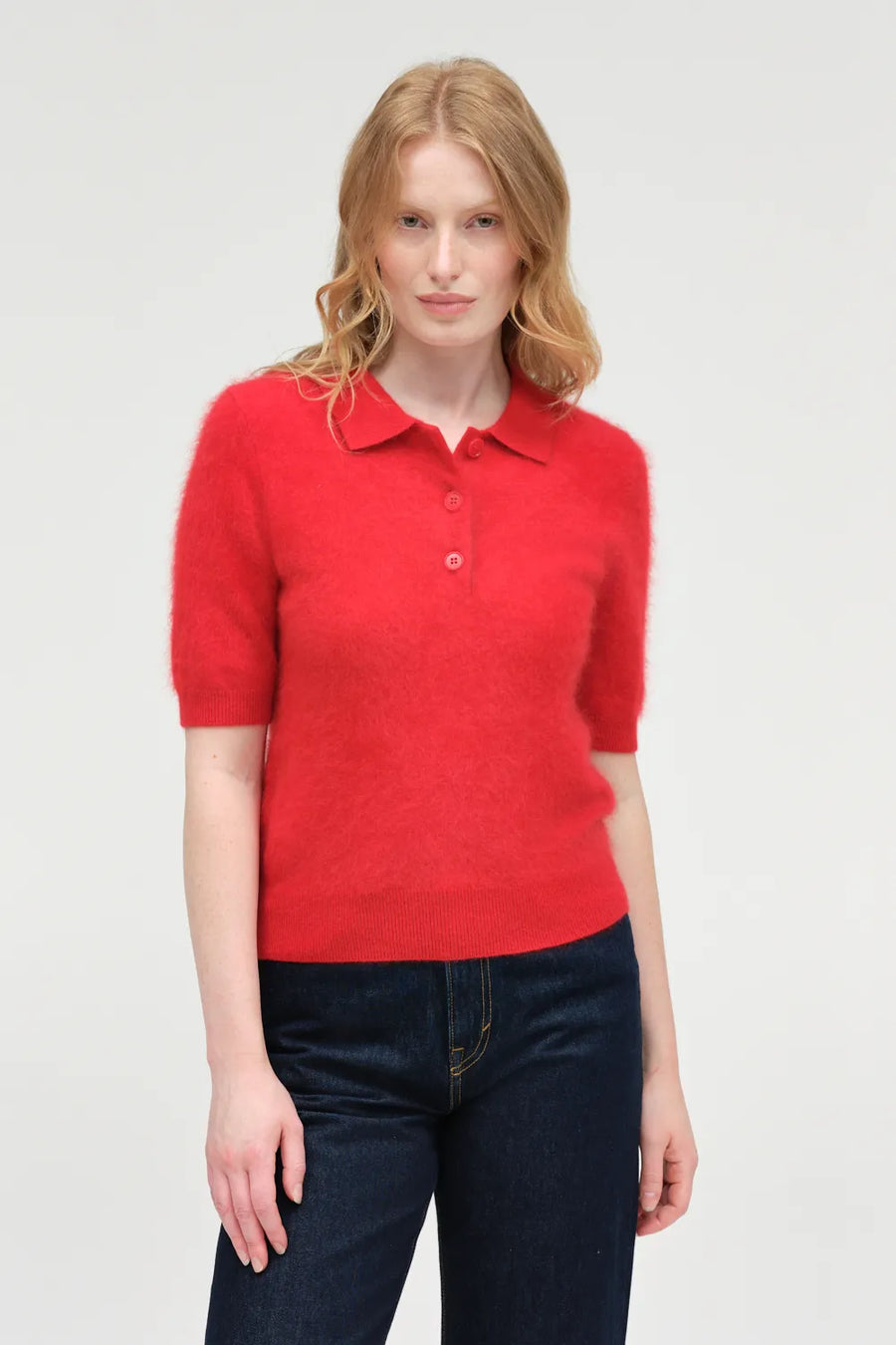 Red Velvet Brushed Cashmere Polo Tee