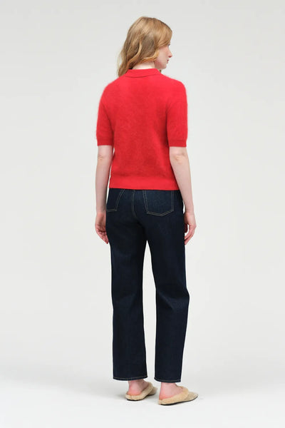 Velvet-Red Brushed Cashmere Polo Tee